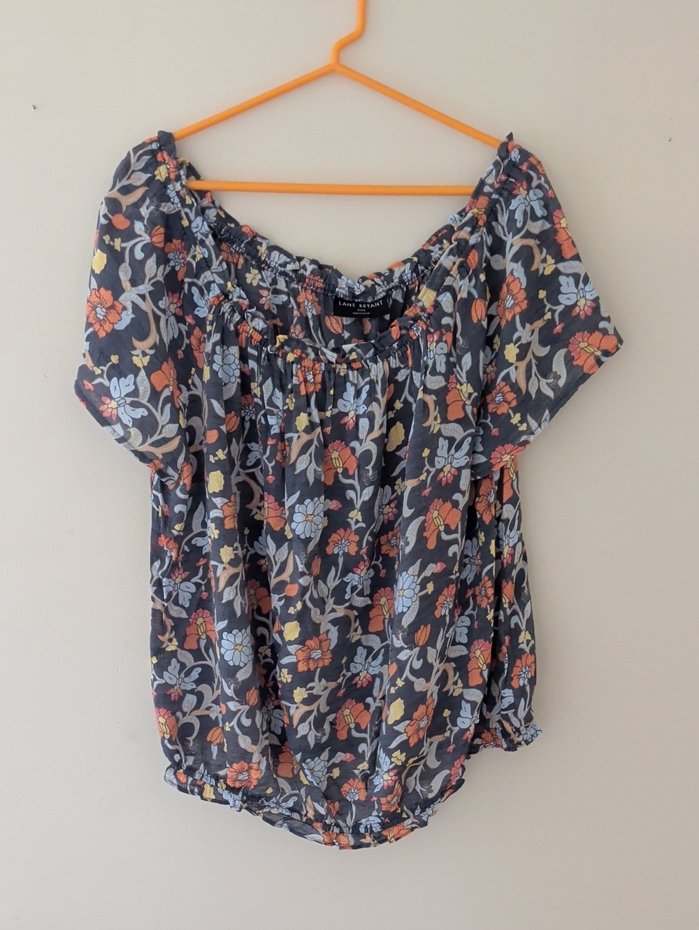 Lane Bryant Navy Floral Peasant Off-Shoulder Top